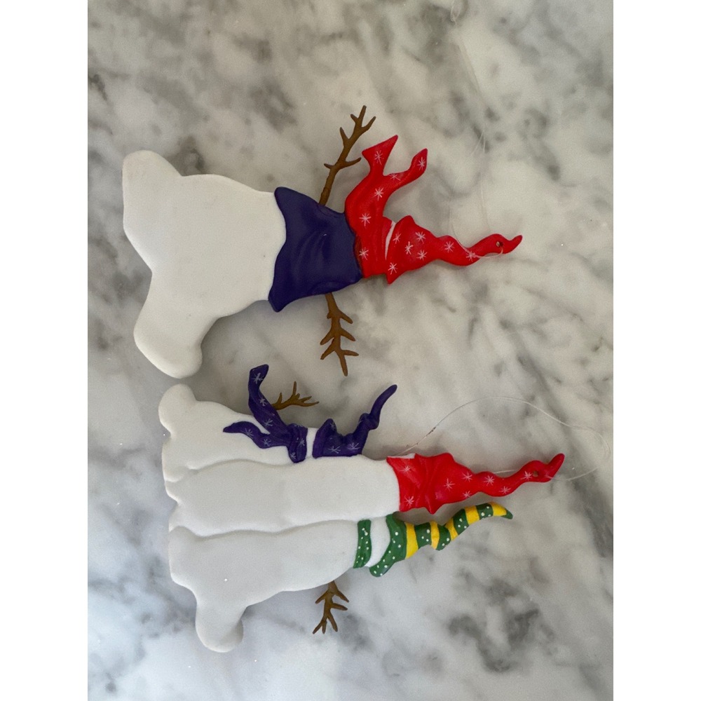 Dept 56 Vintage Snowman Christmas Ornaments Set of 2 Hand Painted 1994 KB94 - Picture 6 of 9